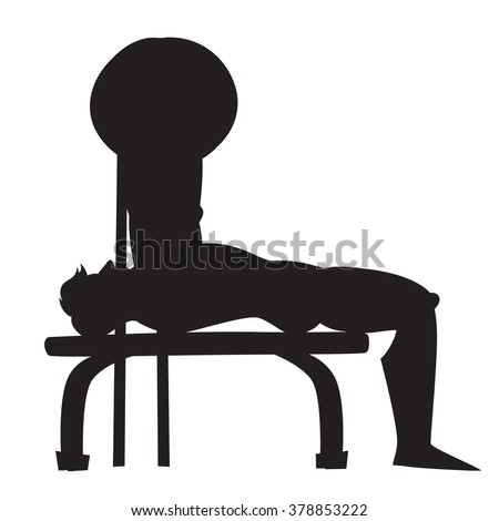Silhouette vector illustration. Cartoon style athlete. Bench press exercise.  Isolated vector on white background