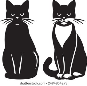 Silhouette Vektorillustration der Katze sitzend anmutig mit dem Schwanz um seine Pfoten gekräuselt gesetzt.