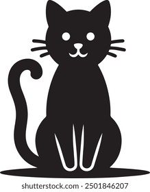 Silhouette vector illustration of cat sitting gracefully with its tail curled around its paws.