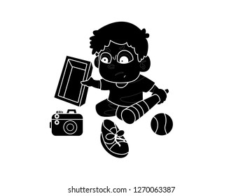 Silhouette vector illustration of children looking for lost toys