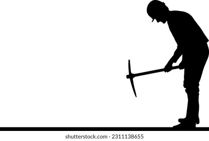 Silhouette vector illustration of construction worker digging with shovel, Excavating the ground