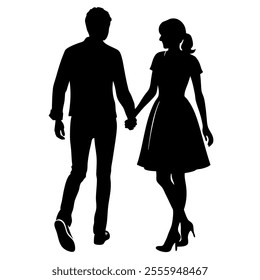 Silhouette vector illustration of a couple standing and holding hands, symbolizing love, unity, and togetherness Perfect for romantic designs, wedding themes, or relationship projects.