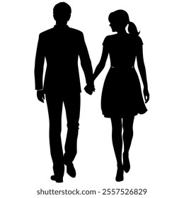 Silhouette vector illustration of a couple standing and holding hands, symbolizing love, unity, and togetherness Perfect for romantic designs, wedding themes, or relationship projects.