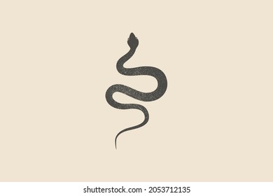 Silhouette vector illustration of a curved snake on a light isolated background. Vintage emblem. Stamp effect. Design element for shop, market, packaging, labels and logo. Vector illustration.