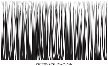 A silhouette vector illustration depicting a slender strand of plant-like vertical leaves, resembling thread or fiber, presented in a black and white patterned texture.