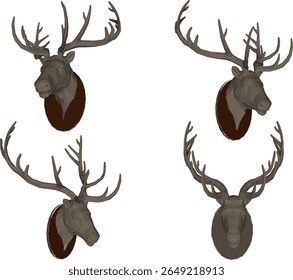 silhouette vector illustration design ornament decoration head of wild animal deer with long horns for interior decoration