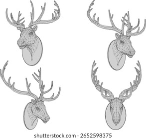 silhueta vetor ilustração design ornamento decoração cabeça de veado animal selvagem com chifres longos para decoração de interiores