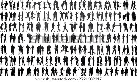 Silhouette vector illustration of diverse human interactions, couple poses, body language, communication gestures, relationship dynamics, emotional expressions, social behavior, black figures, isolated on white