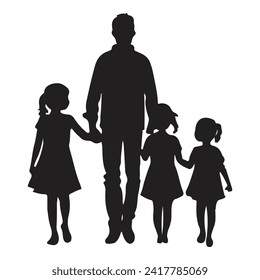 Silhouette vector illustration of a family holding hands. A happy and harmonious family. Black and white family vector.