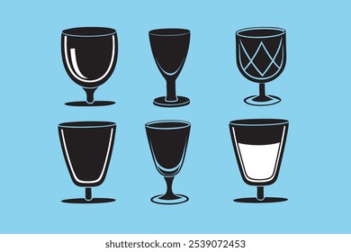 Ilustração de vetor de silhueta com os copos mais populares, perfeito para projetos relacionados a bebidas, menus e gráficos com tema de barras.