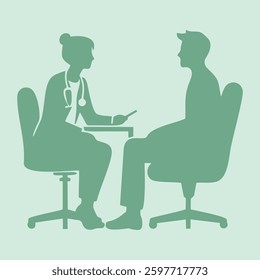 silhouette vector illustration of a female doctor discussing with her patient