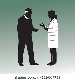 silhouette vector illustration of a female doctor discussing with her patient