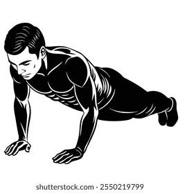 Silhouette Vector Illustration of a Fitness Man | Workout Art on White Background