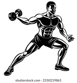 Silhouette Vector Illustration of a Fitness Man | Workout Art on White Background