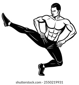 Silhouette Vector Illustration of a Fitness Man | Workout Art on White Background
