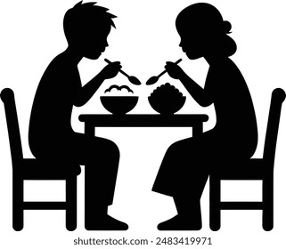 Silhouette vector illustration of friends sharing a meal for International Friendship Day.