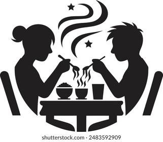 Silhouette vector illustration of friends sharing a meal for International Friendship Day.