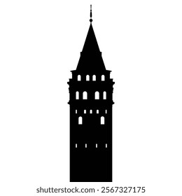 Silhouette Vector Illustration of Galata Tower in Istanbul