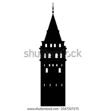 Silhouette Vector Illustration of Galata Tower in Istanbul