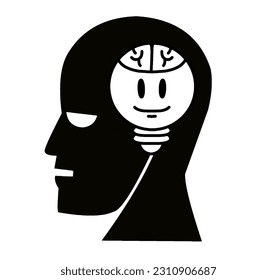 silueta vectorial ilustración de una cabeza humana obteniendo una idea con un buen sentimiento en su mente