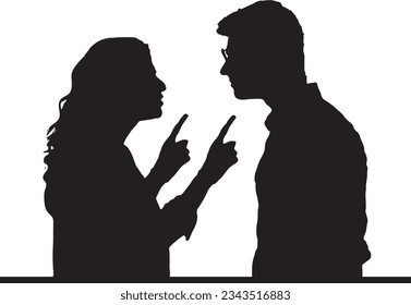 silhouette vector illustration of husband and wife doing argument, young couple in angry pose