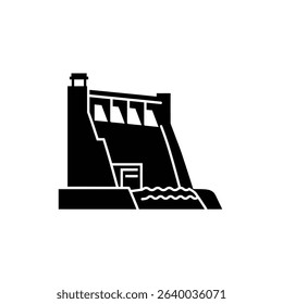 Silhouette vector illustration of a hydroelectric dam icon on a white background.