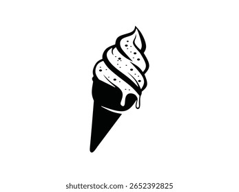  silhouette vector illustration of ice cream with cone isolated with white background