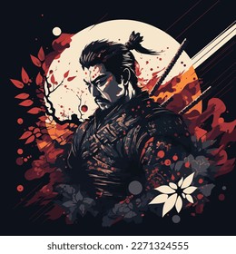 silhouette vector illustration of japanese samurai warrior with sword