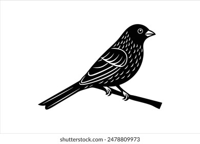 Ilustración vectorial de silueta de un pájaro tángara linocut posado con gracia en una rama, capturado en llamativas obras de arte en blanco y negro.