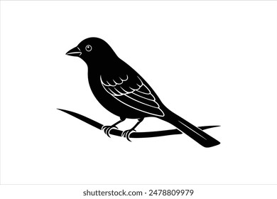 Ilustración vectorial de silueta de un pájaro tángara linocut posado con gracia en una rama, capturado en llamativas obras de arte en blanco y negro.