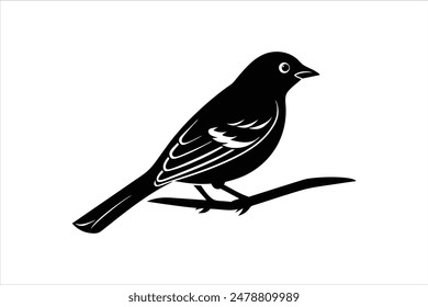 Ilustración vectorial de silueta de un pájaro tángara linocut posado con gracia en una rama, capturado en llamativas obras de arte en blanco y negro.