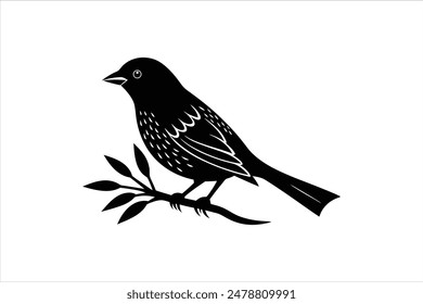 Ilustración vectorial de silueta de un pájaro tángara linocut posado con gracia en una rama, capturado en llamativas obras de arte en blanco y negro.