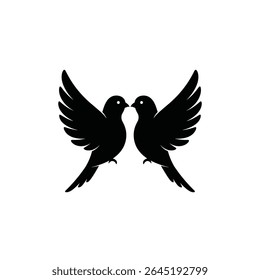 Silhouette vector illustration of Lovebirds with wings spread icon.