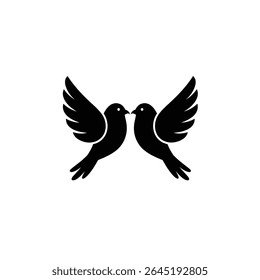 Silhouette vector illustration of Lovebirds with wings spread icon.