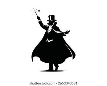 ilustração de vetor de silhueta de um mágico isolado com fundo branco