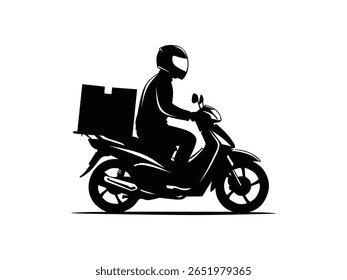 silhouette vector illustration of a man delivering packages on a motorbike isolated with white background