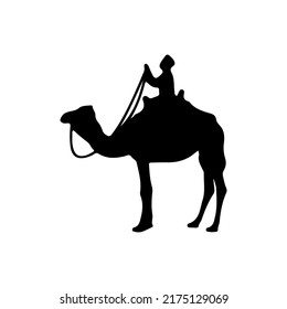 Silhouette vector illustration of man praying on the camel