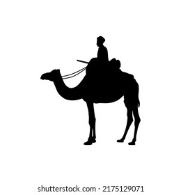 Silhouette vector illustration of man praying on the camel