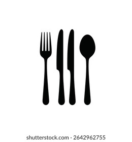Silhouette vector illustration of a minimalist fork knife and spoon logotype.