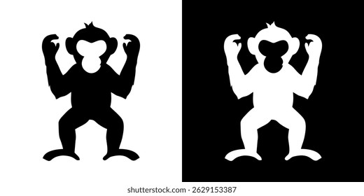 Silhouette vector illustration of a monkey in various poses. Perfect for wildlife, jungle themes, or design elements. Variant 10.