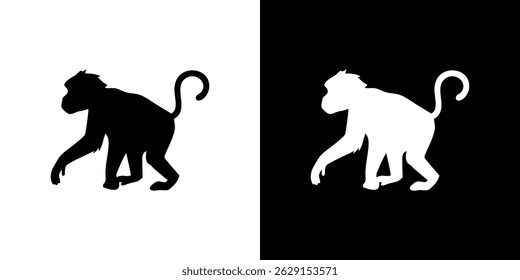 Silhouette vector illustration of a monkey in various poses. Perfect for wildlife, jungle themes, or design elements. Variant 26.