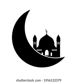 silhouette vector illustration of mosque and moon.
