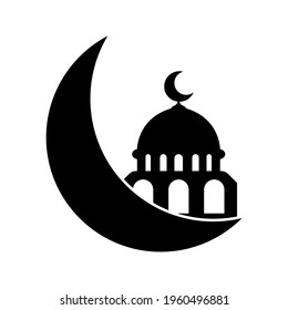silhouette vector illustration of mosque and moon.