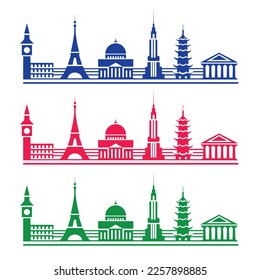 Silhouette, Vector Illustration, Paris, Eiffel Tower, France, London, Big Ben, 