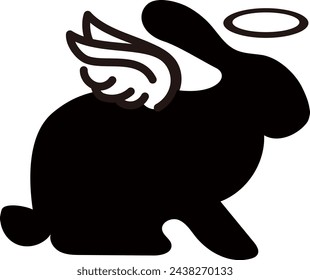 Silhouette vector illustration of a pet death, a rabbit with angel wings.