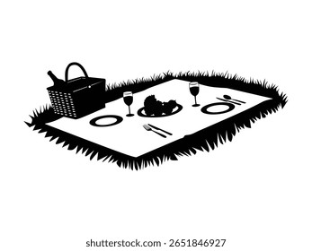 silhouette vector illustration of a picnic in the park isolated with white background