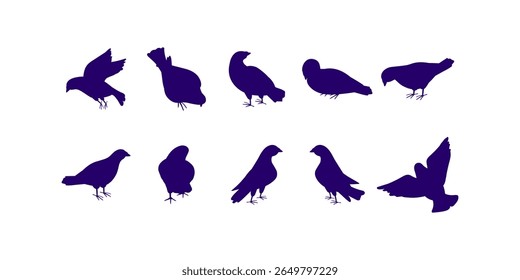 Silhouette vector illustration of pigeons representing peace, freedom, and hope. Ideal for logo, tattoo, wildlife, nature, and bird design related themes