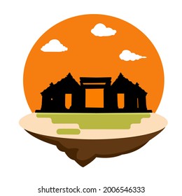 Silhouette vector illustration of Ratu Boko temple building.