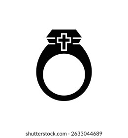 Silhouette vector illustration of a bishop’s ring icon on a white background.