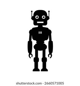 Silhouette vector illustration of a robot character icon on a white background.